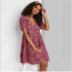 Wild Fable Burgundy Pink & Orange Floral Ruffle V neck Dress XXL